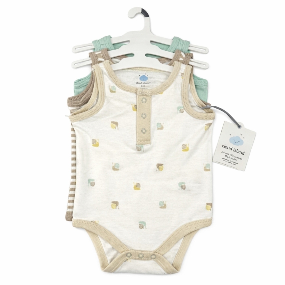 Cloud Island Baby Bodysuits 0–3 Months | 3-Pack Sleeveless Cotton - Picture 1 of 7